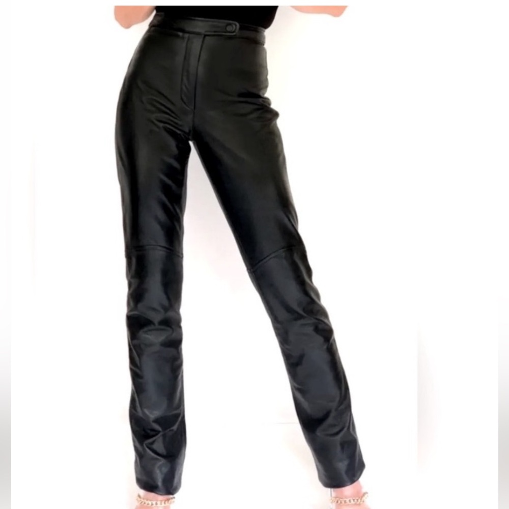 Wilson’s Leather Maxima Vintage 90s Y2K Black Leather Straight Leg Pants Sz. 10